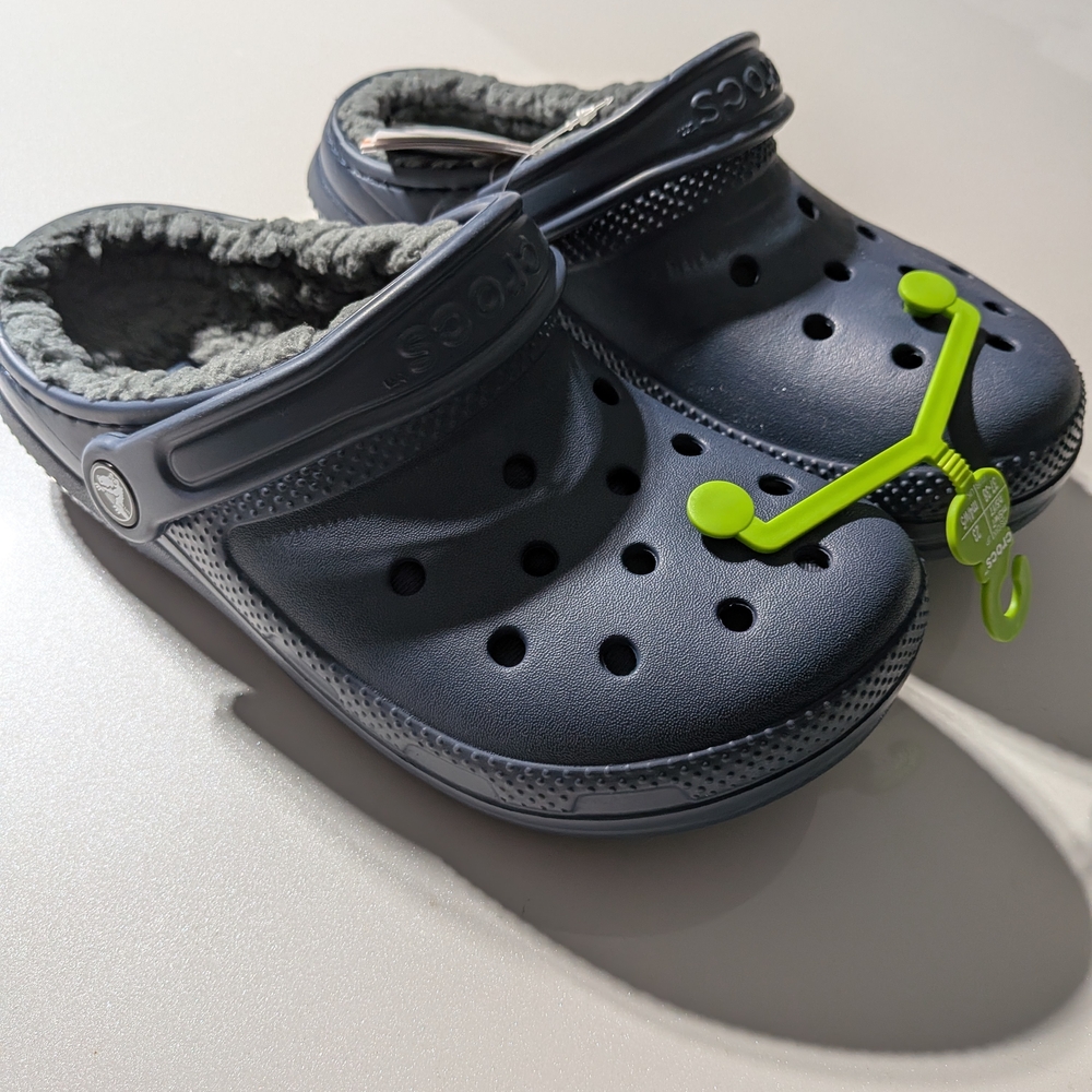 CROCS Kids Navy Slippers with Gray Lining